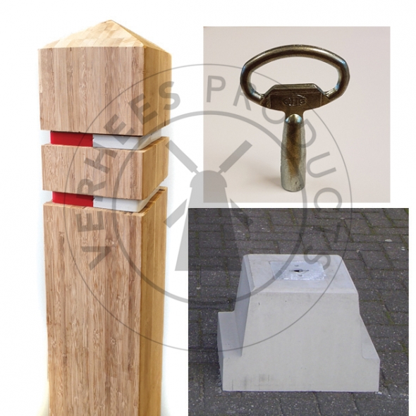 Bamboe Afneembare Verkeer afzetpaal/Diamantkoppaal incl. betonvoet met sleutel 